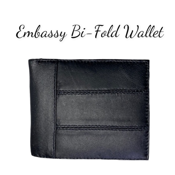 NWT Embassy Genuine Soft Leather Black Bi-Fold Wallet Style LULWALS - Picture 2 of 6